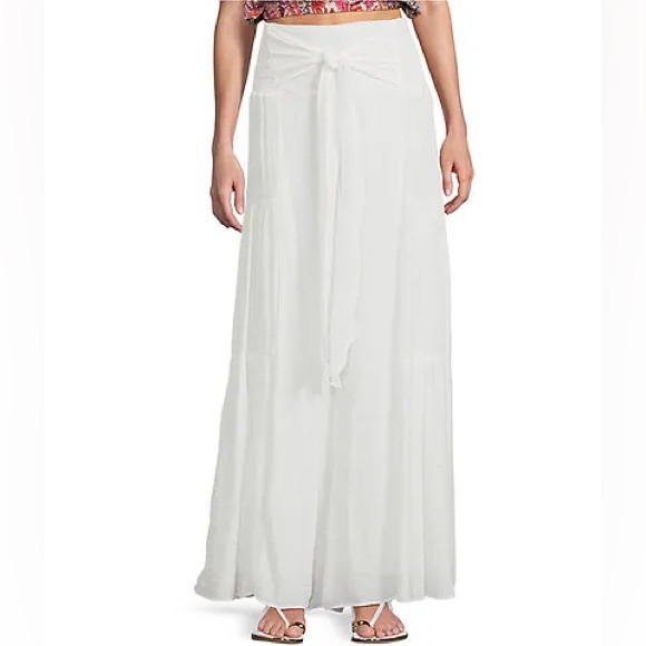 Arden B White Wide Leg Linen Pants with High Waist Tie - Picture 1 of 7